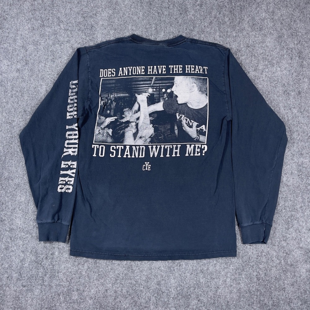 Vintage Close Your Eyes Long Sleeve Shirt Mens Medium Black Hardcore Distressed